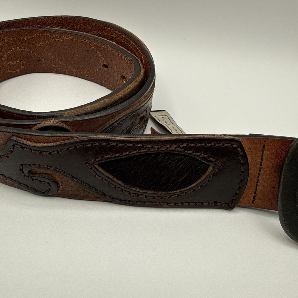 Vintage Trafalgar Leather Rawhite Horse Hair Western Style Men's Belt Sz 36 90 - Picture 5 of 10